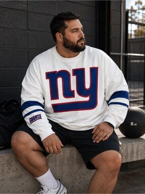 NFL NY Giants Oversized Sweatshirt 2XL White Blue Graphic Pullover Athleisure